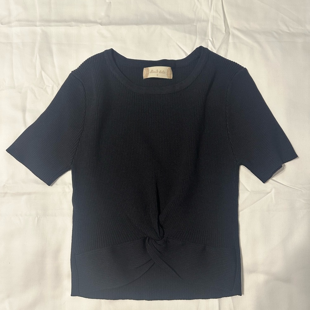 Altar'd State Black Tie Front Short Sleeve T-Shirt